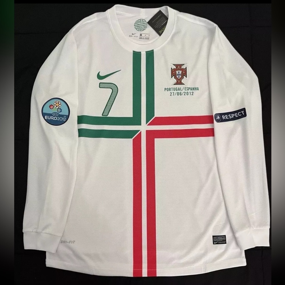 Ronaldo #7 Portugal Longsleeve Soccer Jersey Retro Euro 2012 Away White